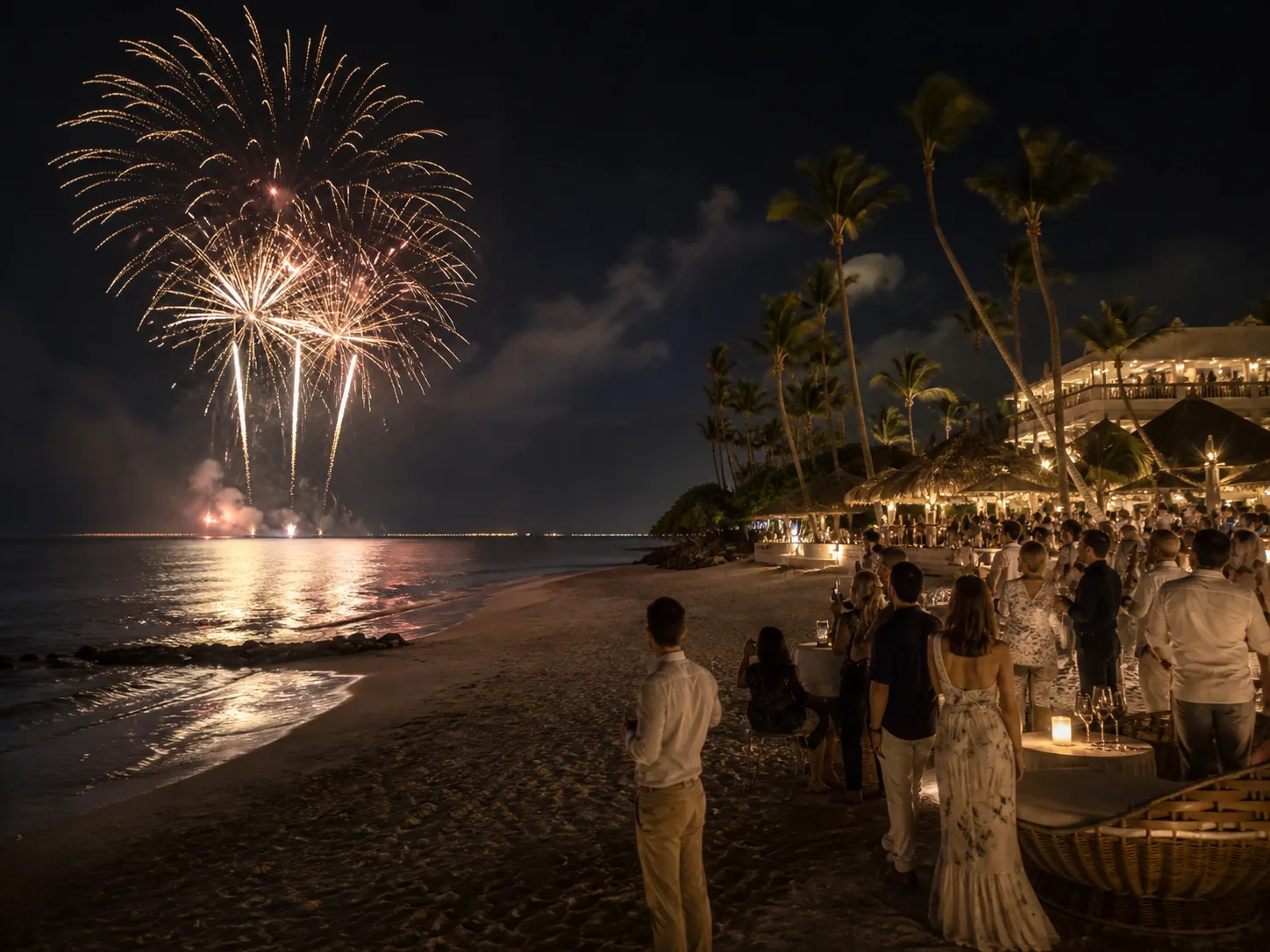 Fuegos artificiales sobre la playa durante la celebración de Fin de Año en Punta Cana